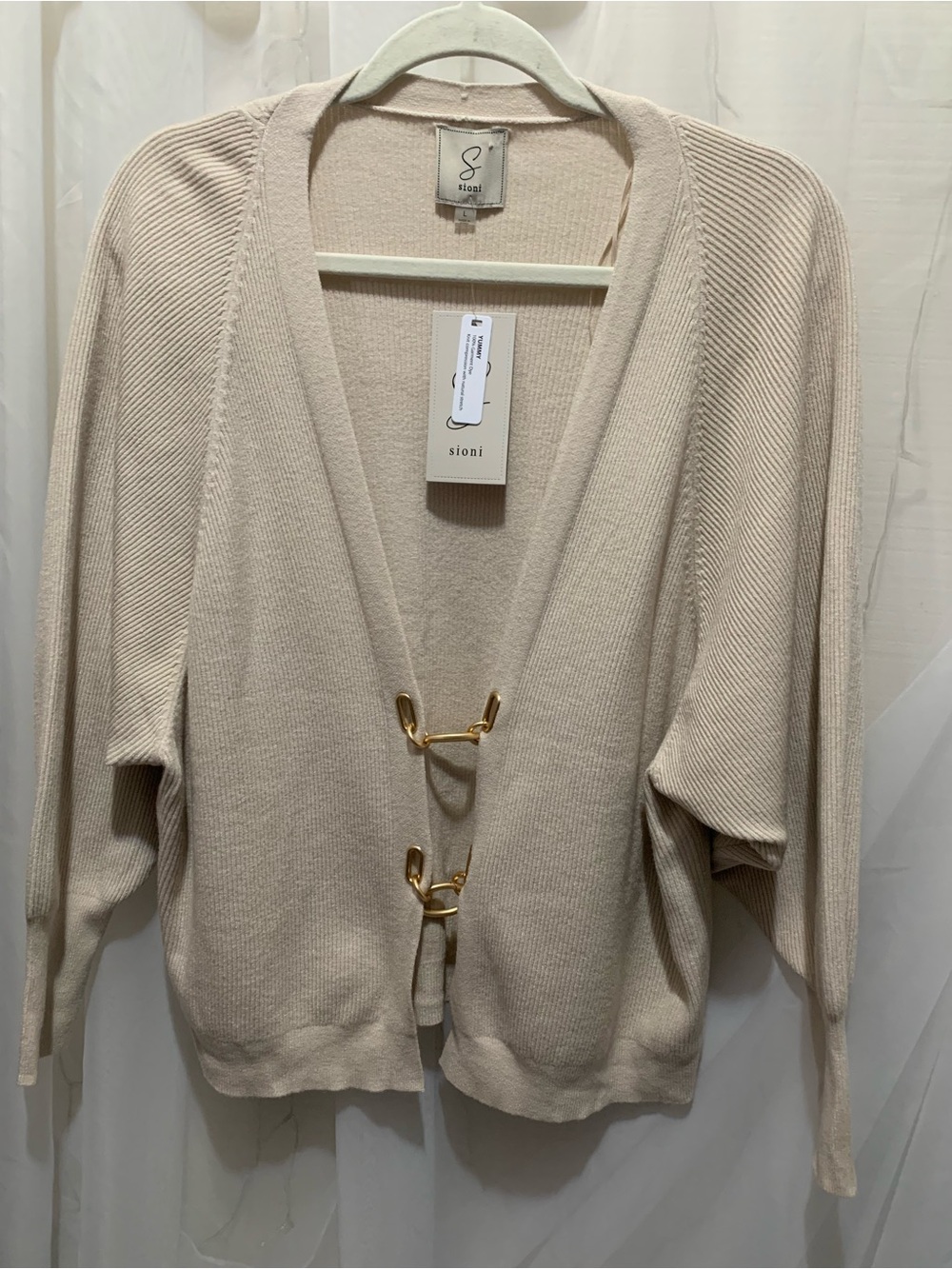 Sioni Buckle Closure Rib Knit Cardigan